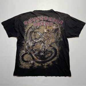 Y2k Black Tee with Gold Dragon massive graphic print 2Xlarge Design